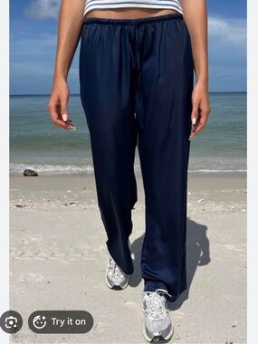 Brandy Melville navy silk satin pant